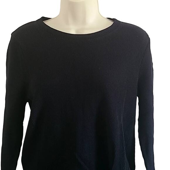 NWOT Madewell Elwood Black Ribbed Knit Knot-Front Long Sleeve Top Size Medium - Picture 4 of 9